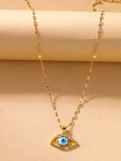 Wholesale Jewelry IG Style Shiny Eye Titanium Steel Zircon Hollow Out Inlay Pendant Necklace