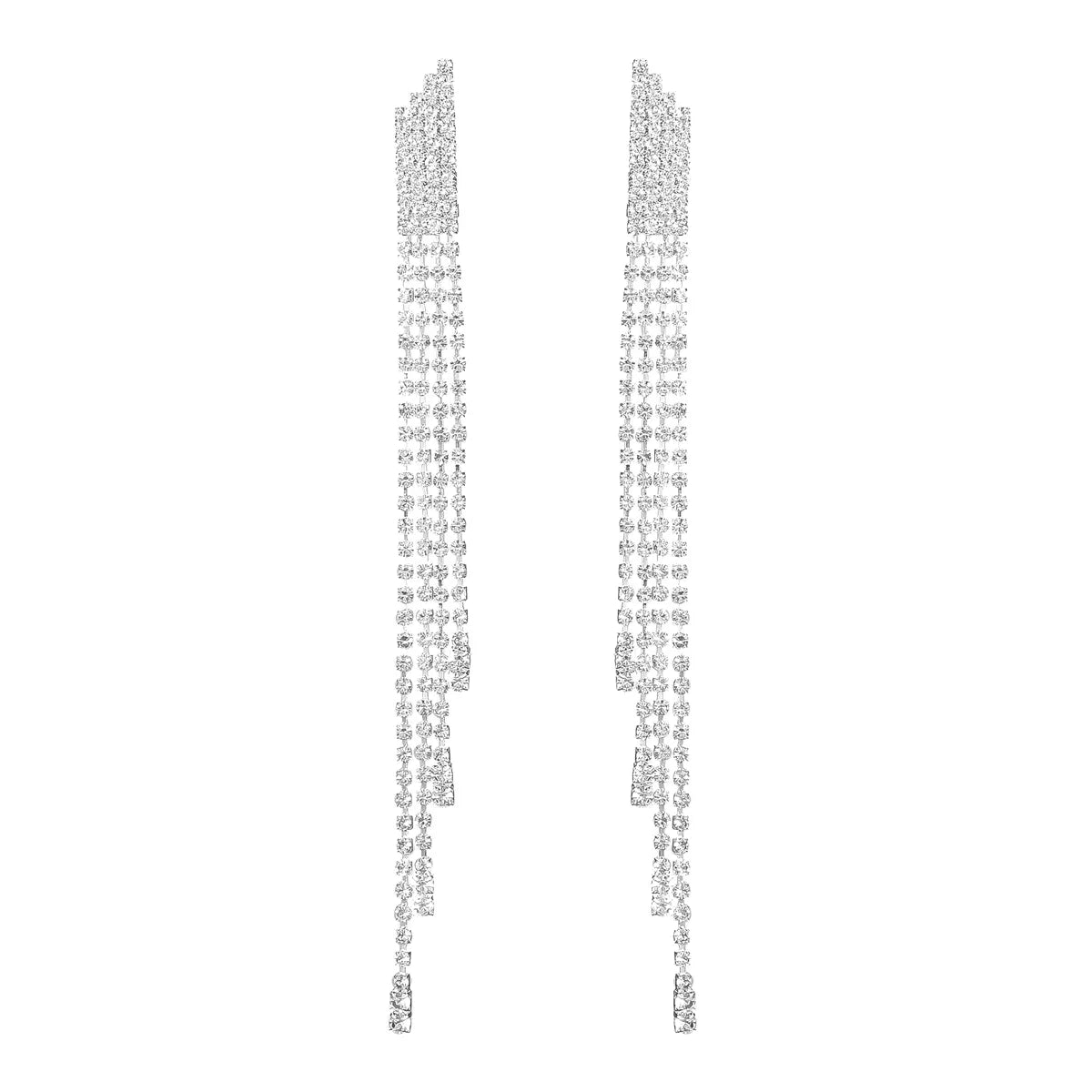 Wholesale Jewelry Ig Style Shiny Tassel Rhinestone Rhinestones Silver Plated Plating Inlay Drop Earrings