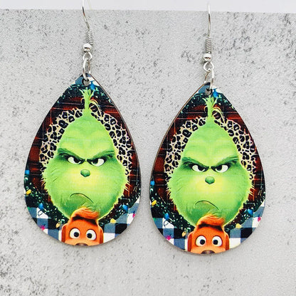 Wholesale Jewelry Ig Style Simple Style Cartoon Christmas Hat Monster Wood Drop Earrings