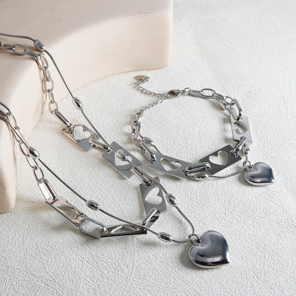 Wholesale Jewelry IG Style Simple Style Commute Heart Shape 304 Stainless Steel Hollow Out Bracelets Necklace