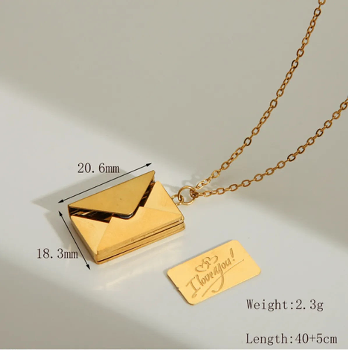 Wholesale Jewelry IG Style Simple Style Commute I Love You Envelope 304 Stainless Steel 18K Gold Plated Pendant Necklace