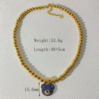 Wholesale Jewelry IG Style Simple Style Commute Little Bear 304 Stainless Steel Zircon Beaded Inlay Pendant Necklace