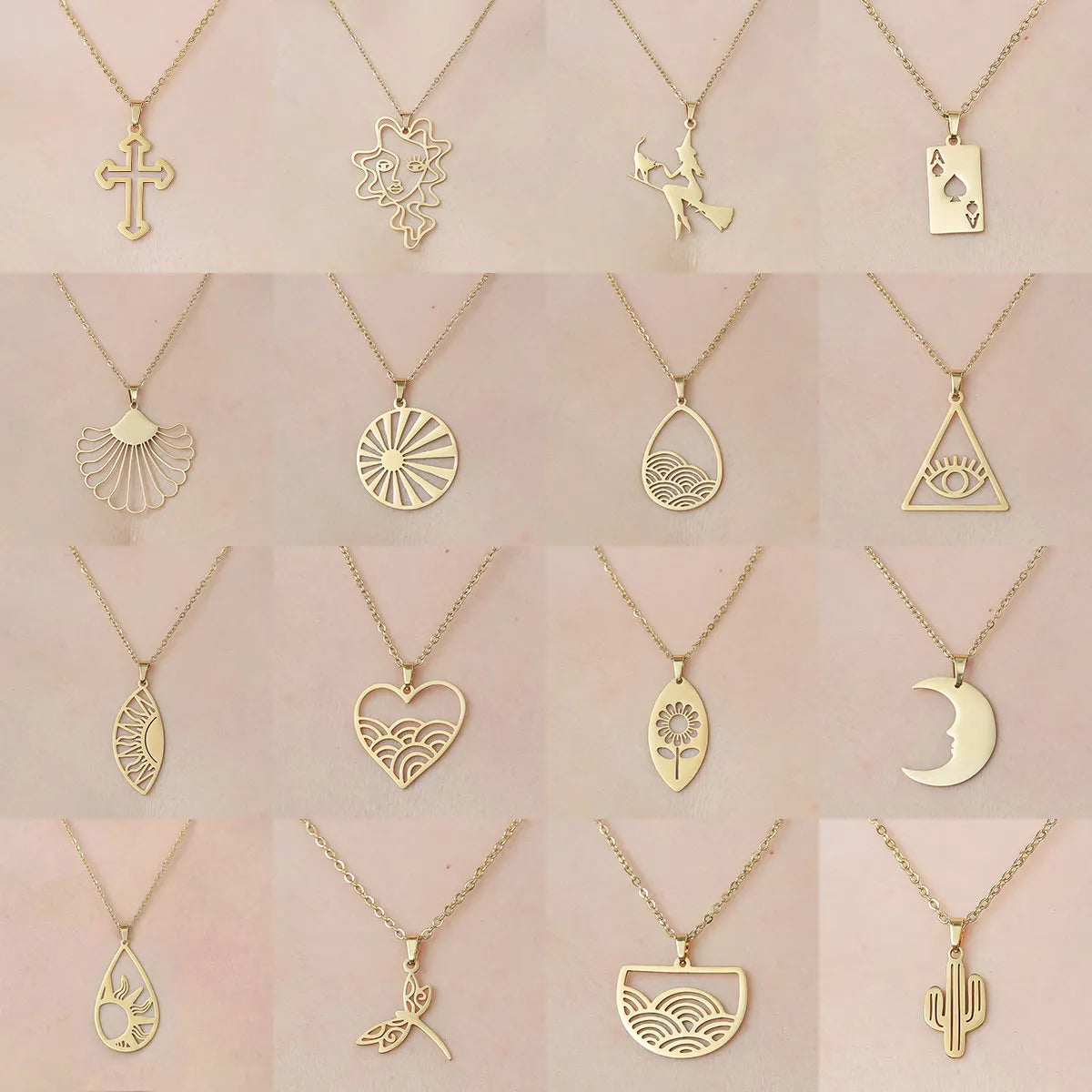 Wholesale Jewelry IG Style Simple Style Cross Sector Moon 201 Stainless Steel 18K Gold Plated Polishing Hollow Out Pendant Necklace