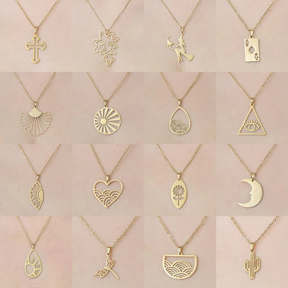 Wholesale Jewelry IG Style Simple Style Cross Sector Moon 201 Stainless Steel 18K Gold Plated Polishing Hollow Out Pendant Necklace