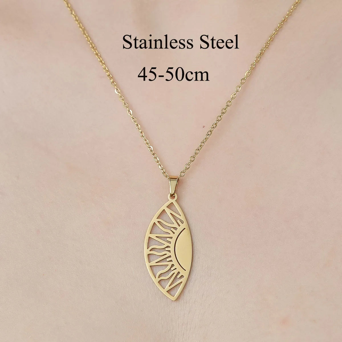 Wholesale Jewelry IG Style Simple Style Cross Sector Moon 201 Stainless Steel 18K Gold Plated Polishing Hollow Out Pendant Necklace