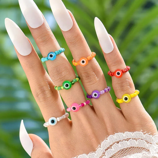 Wholesale Jewelry IG Style Simple Style Devil'S Eye Glass Beaded Rings