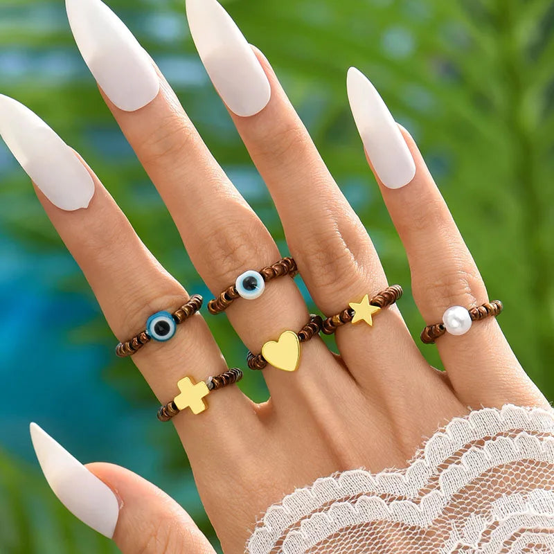 Wholesale Jewelry IG Style Simple Style Devil'S Eye Star Heart Shape Beaded Rings