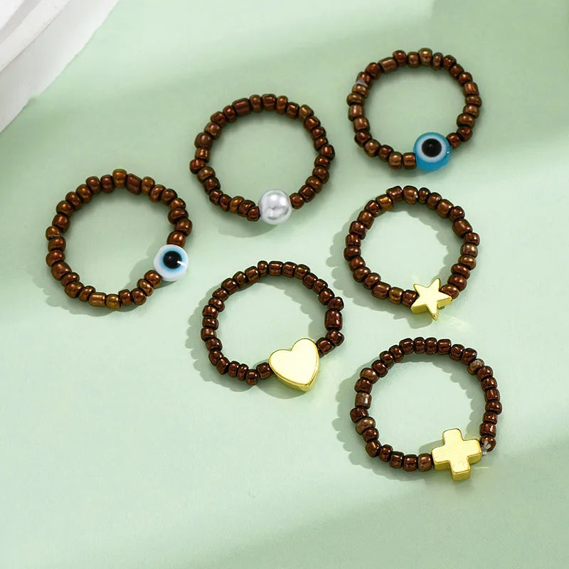 Wholesale Jewelry IG Style Simple Style Devil'S Eye Star Heart Shape Beaded Rings