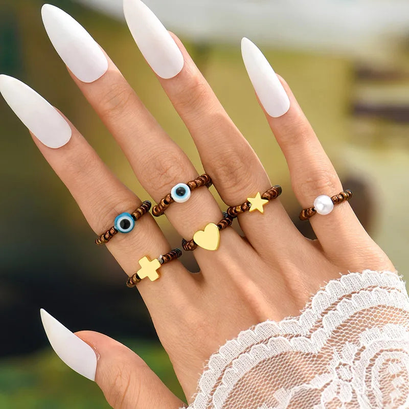 Wholesale Jewelry IG Style Simple Style Devil'S Eye Star Heart Shape Beaded Rings