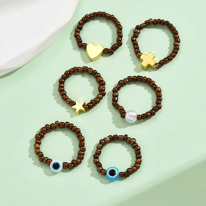 Wholesale Jewelry IG Style Simple Style Devil'S Eye Star Heart Shape Beaded Rings