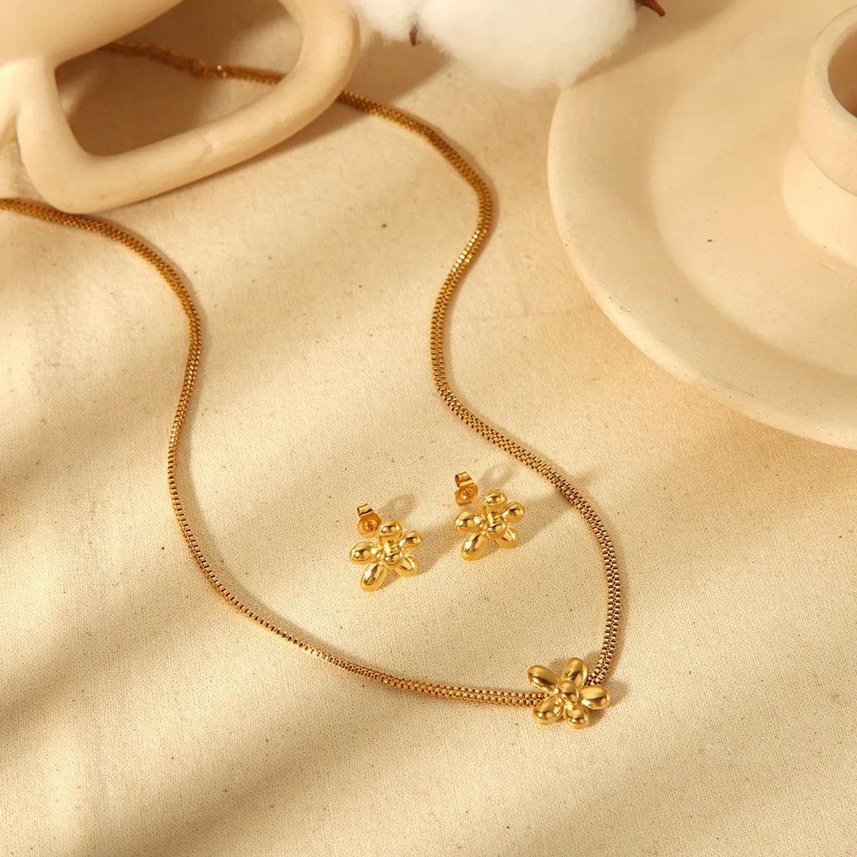 Wholesale Jewelry IG Style Simple Style Flower 304 Stainless Steel 18K Gold Plated Polishing Plating Jewelry Set