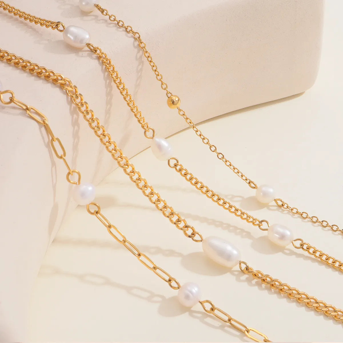 Wholesale Jewelry IG Style Simple Style Geometric 316L Stainless Steel  Freshwater Pearl 18K Gold Plated Necklace