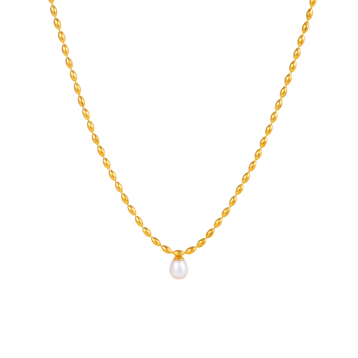 Wholesale Jewelry IG Style Simple Style Geometric 316L Stainless Steel  Freshwater Pearl 18K Gold Plated Necklace