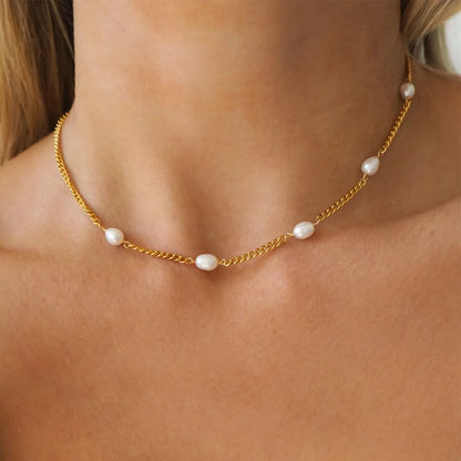 Wholesale Jewelry IG Style Simple Style Geometric 316L Stainless Steel  Freshwater Pearl 18K Gold Plated Necklace