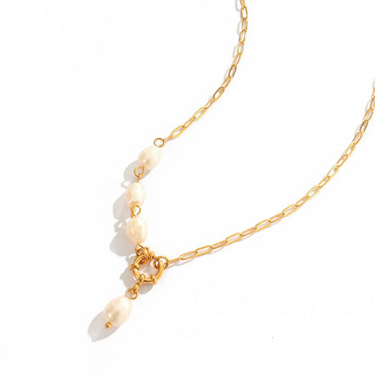 Wholesale Jewelry IG Style Simple Style Geometric 316L Stainless Steel  Freshwater Pearl 18K Gold Plated Necklace