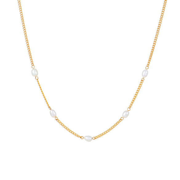 Wholesale Jewelry IG Style Simple Style Geometric 316L Stainless Steel  Freshwater Pearl 18K Gold Plated Necklace