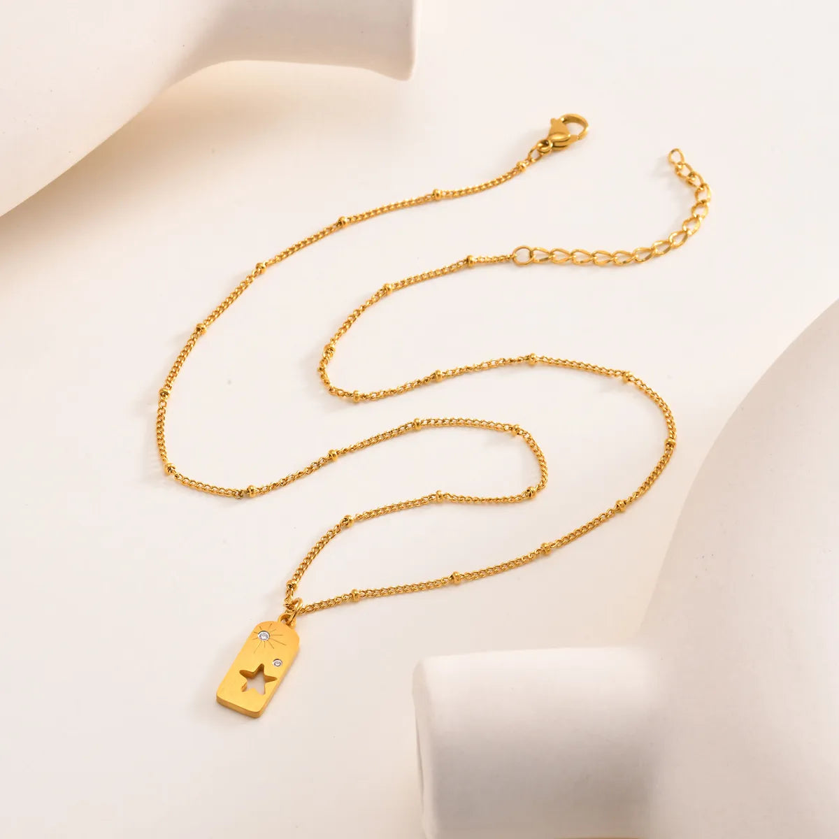 Wholesale Jewelry IG Style Simple Style Geometric Star 201 Stainless Steel Zircon 18K Gold Plated Hollow Out Inlay Pendant Necklace