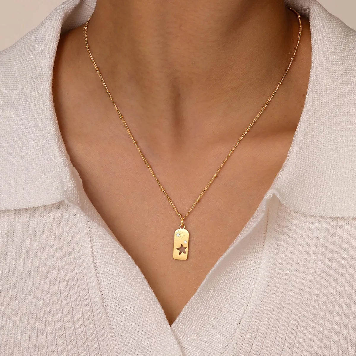 Wholesale Jewelry IG Style Simple Style Geometric Star 201 Stainless Steel Zircon 18K Gold Plated Hollow Out Inlay Pendant Necklace