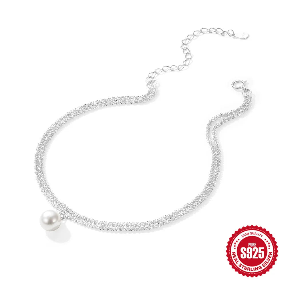 Wholesale Jewelry IG Style Simple Style Geometric Sterling Silver Layered Pearl Anklet