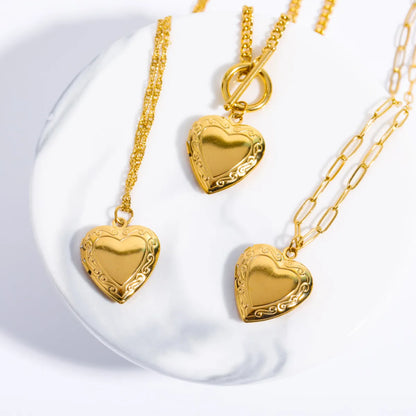 Wholesale Jewelry IG Style Simple Style Heart Shape 304 Stainless Steel 18K Gold Plated Locket Necklace