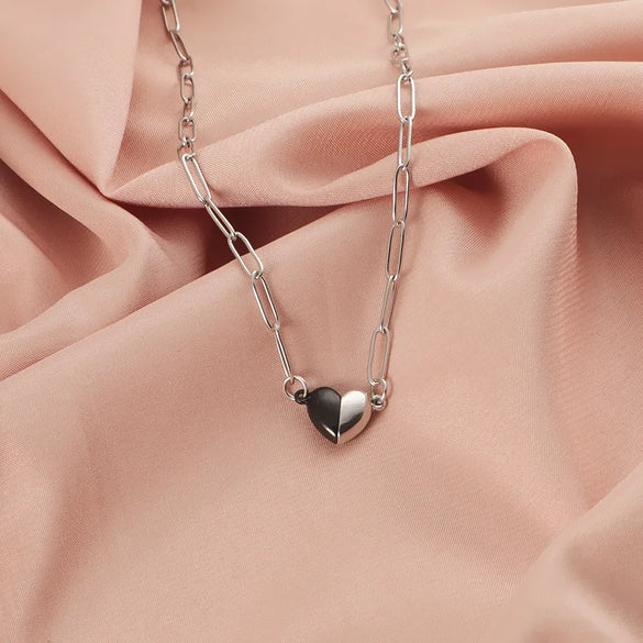 Wholesale Jewelry Simple Style IG Style Customization Laser Engraving Heart Shape 304 Stainless Steel Plating Pendant Necklace Paperclip Chain