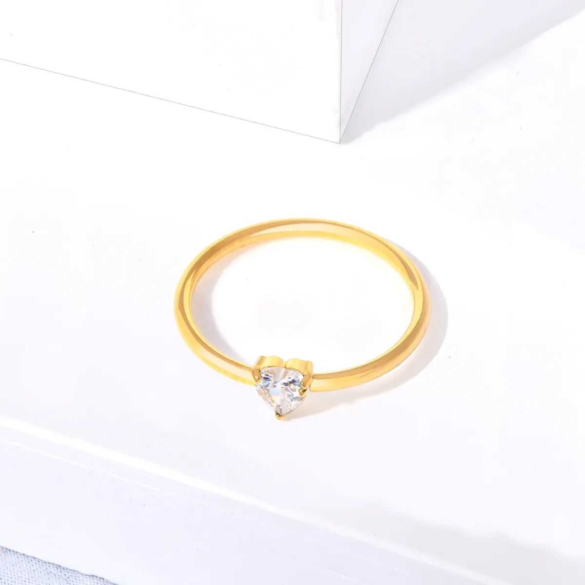 Wholesale Jewelry IG Style Simple Style Heart Shape 304 Stainless Steel Rhinestones 18K Gold Plated Inlay Rings