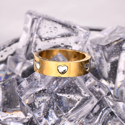 Wholesale Jewelry IG Style Simple Style Heart Shape 304 Stainless Steel Zircon 18K Gold Plated Inlay Rings