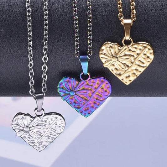 Wholesale Jewelry IG Style Simple Style Heart Shape Flower 304 Stainless Steel 18K Gold Plated Pendant Necklace Necklace Pendant