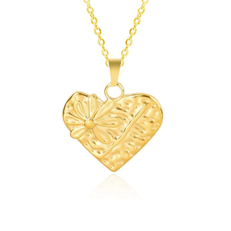 Wholesale Jewelry IG Style Simple Style Heart Shape Flower 304 Stainless Steel 18K Gold Plated Pendant Necklace Necklace Pendant