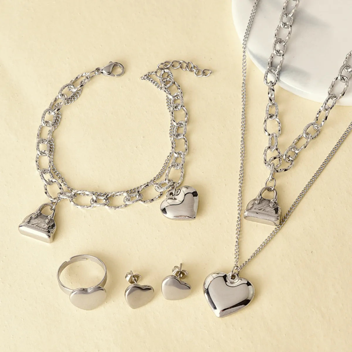 Wholesale Jewelry IG Style Simple Style Heart Shape Titanium Steel Jewelry Set