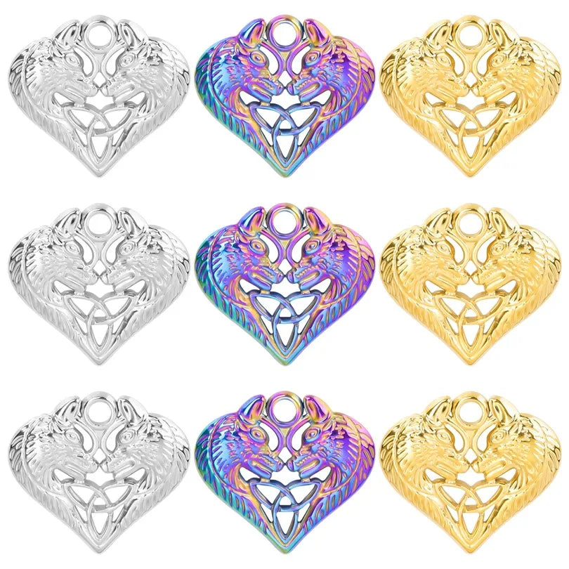 Wholesale Jewelry IG Style Simple Style Heart Shape Wolf 304 Stainless Steel 18K Gold Plated Hollow Out Pendant Necklace Necklace Pendant