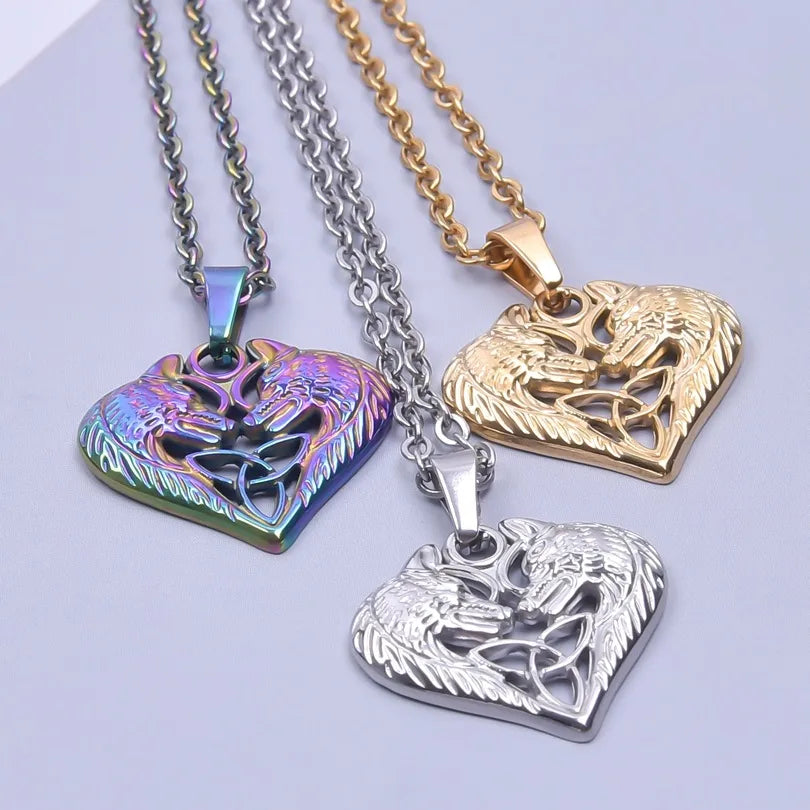 Wholesale Jewelry IG Style Simple Style Heart Shape Wolf 304 Stainless Steel 18K Gold Plated Hollow Out Pendant Necklace Necklace Pendant