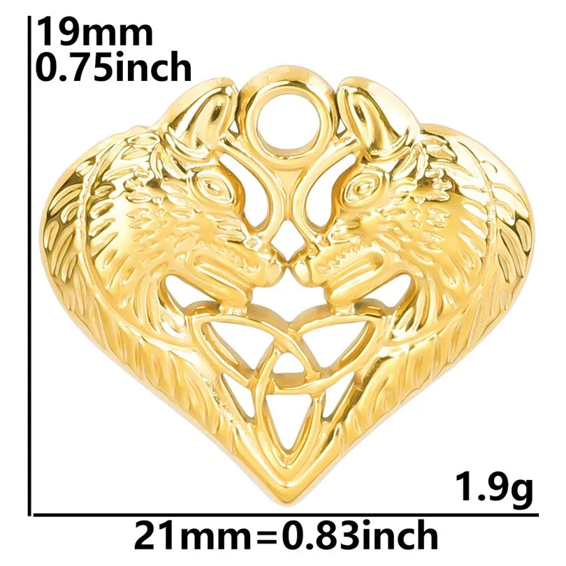 Wholesale Jewelry IG Style Simple Style Heart Shape Wolf 304 Stainless Steel 18K Gold Plated Hollow Out Pendant Necklace Necklace Pendant