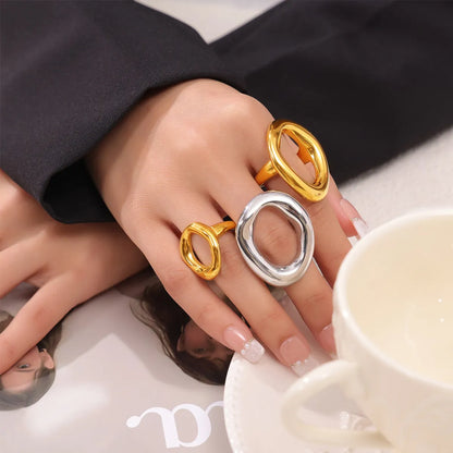 Wholesale Jewelry IG Style Simple Style Korean Style Oval 304 Stainless Steel 18K Gold Plated Hollow Out Rings