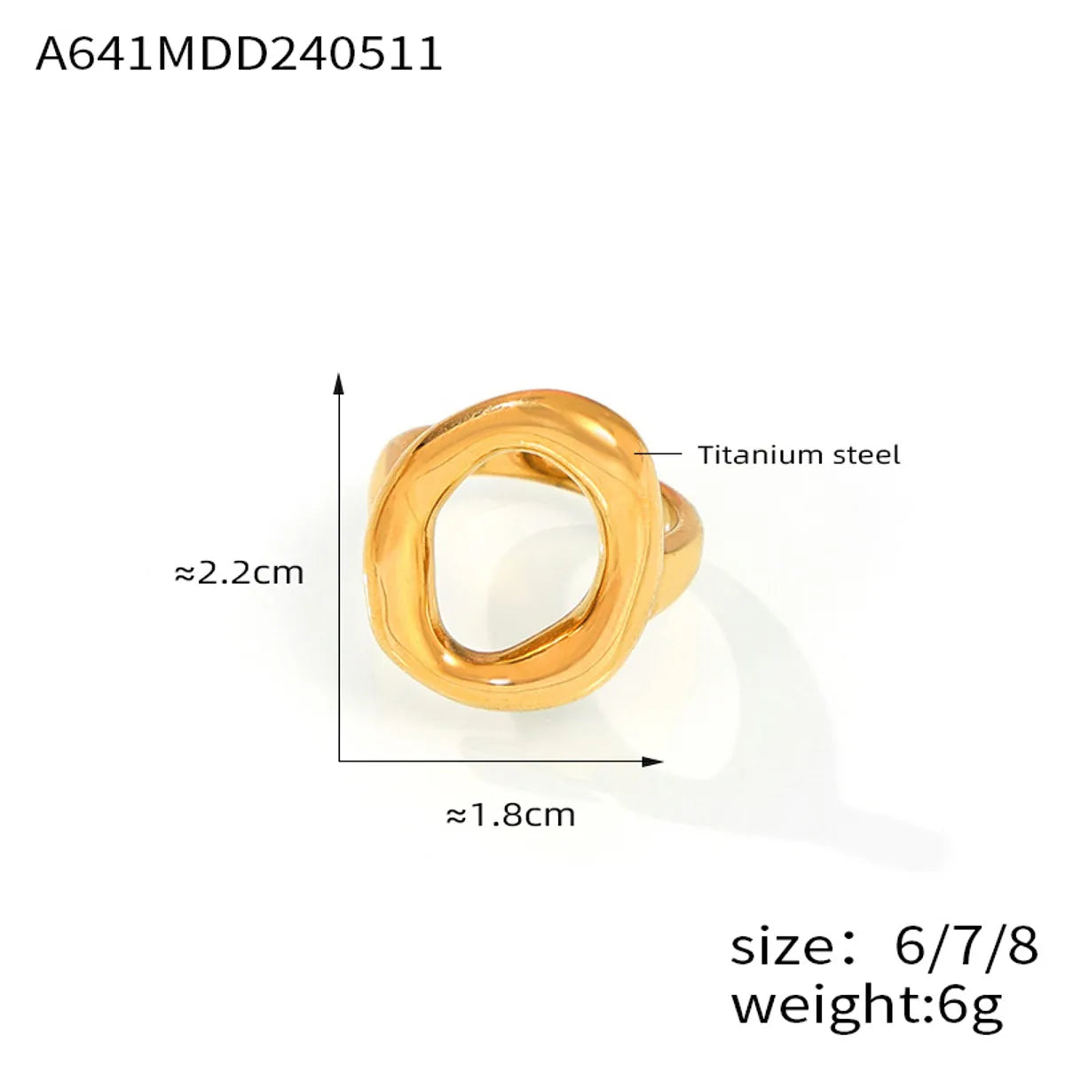 Wholesale Jewelry IG Style Simple Style Korean Style Oval 304 Stainless Steel 18K Gold Plated Hollow Out Rings