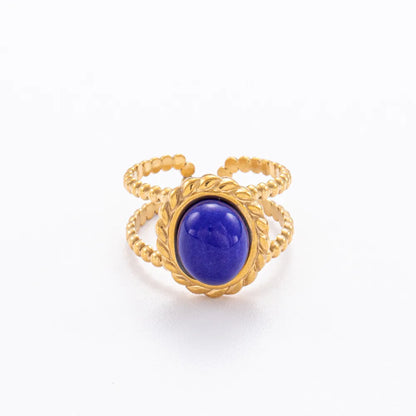 Wholesale Jewelry IG Style Simple Style Oval 304 Stainless Steel Natural Stone 18K Gold Plated Inlay Open Rings