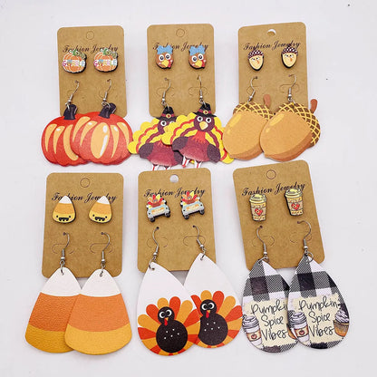 Wholesale Jewelry Ig Style Simple Style Pumpkin Cartoon Water Droplets Pu Leather Drop Earrings