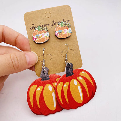 Wholesale Jewelry Ig Style Simple Style Pumpkin Cartoon Water Droplets Pu Leather Drop Earrings