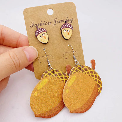 Wholesale Jewelry Ig Style Simple Style Pumpkin Cartoon Water Droplets Pu Leather Drop Earrings