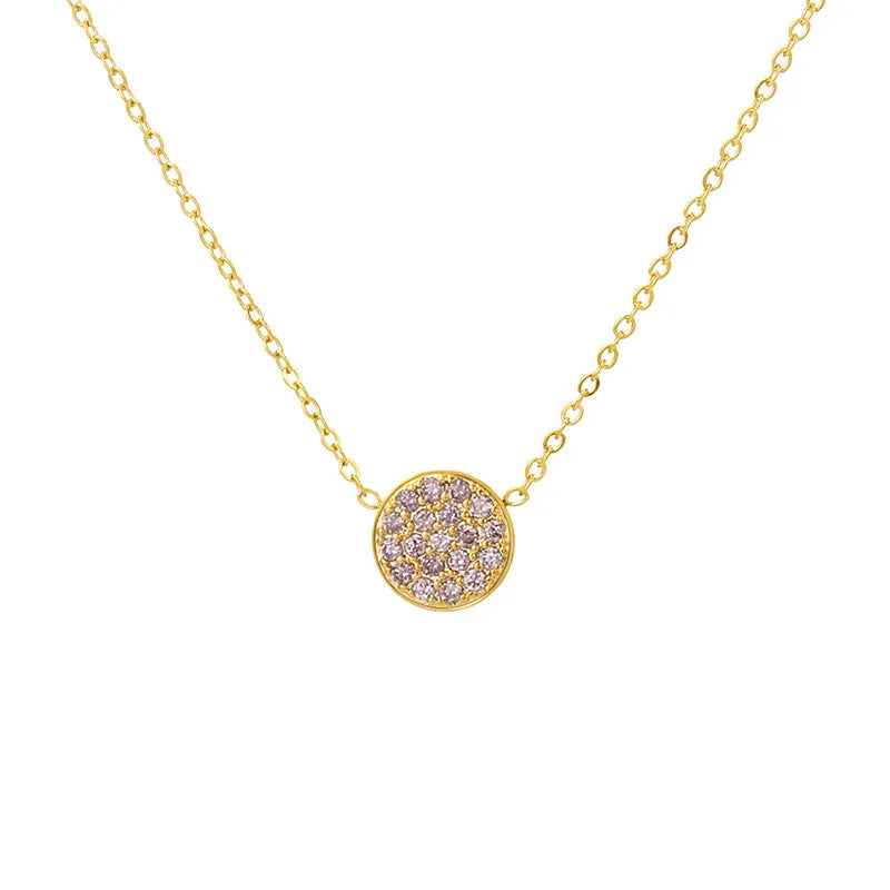 Wholesale Jewelry IG Style Simple Style Round 304 Stainless Steel Zircon 14K Gold Plated Inlay Necklace