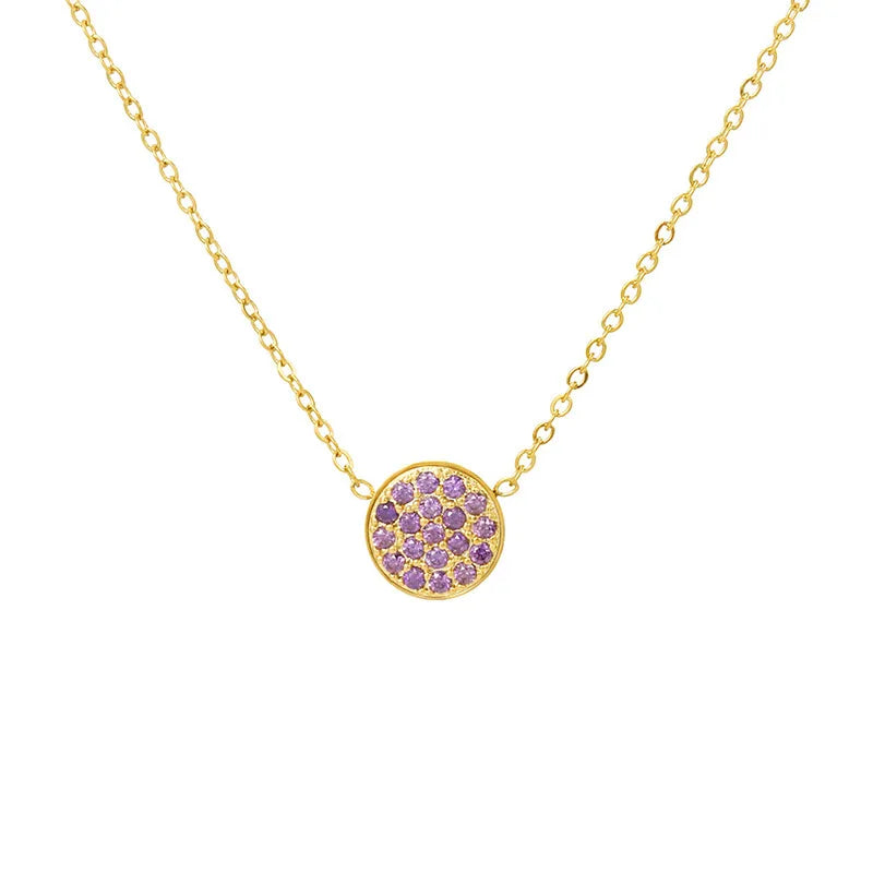 Wholesale Jewelry IG Style Simple Style Round 304 Stainless Steel Zircon 14K Gold Plated Inlay Necklace