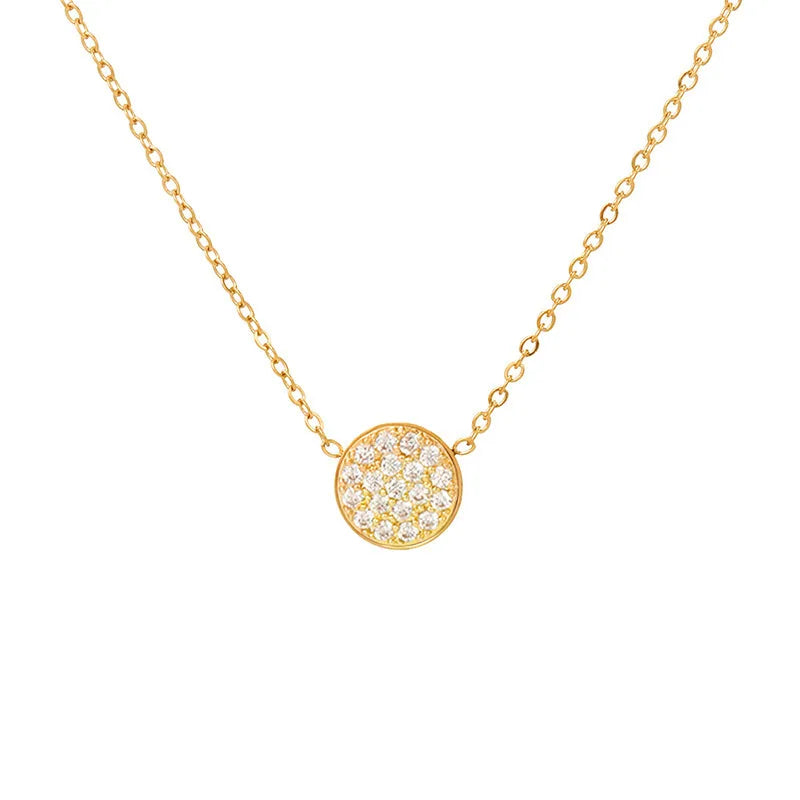 Wholesale Jewelry IG Style Simple Style Round 304 Stainless Steel Zircon 14K Gold Plated Inlay Necklace