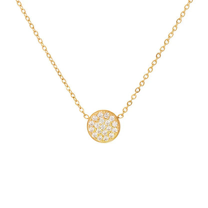 Wholesale Jewelry IG Style Simple Style Round 304 Stainless Steel Zircon 14K Gold Plated Inlay Necklace