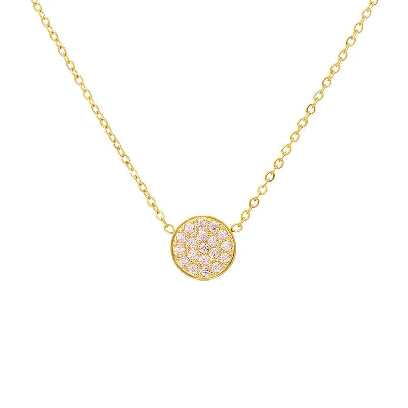 Wholesale Jewelry IG Style Simple Style Round 304 Stainless Steel Zircon 14K Gold Plated Inlay Necklace