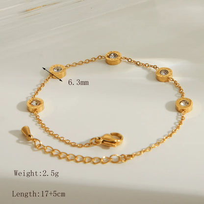 Wholesale Jewelry IG Style Simple Style Round Solid Color 304 Stainless Steel Zircon 18K Gold Plated Bracelets Jewelry Set