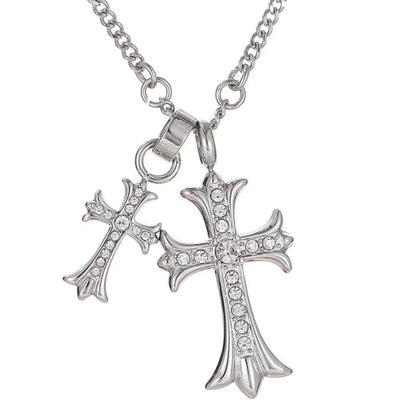 Wholesale Jewelry IG Style Simple Style Shiny Cross Titanium Steel Zircon Inlay Pendant Necklace