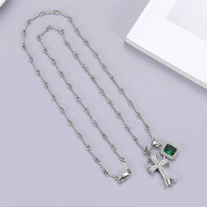 Wholesale Jewelry IG Style Simple Style Shiny Cross Titanium Steel Zircon Inlay Pendant Necklace