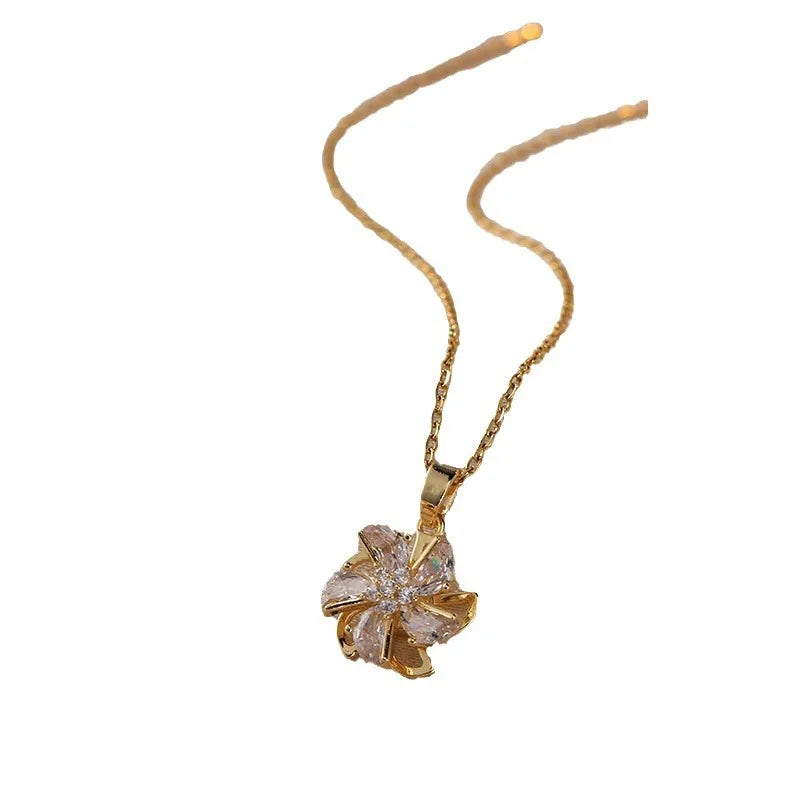 Wholesale Jewelry IG Style Simple Style Shiny Windmill Titanium Steel Zircon Inlay Pendant Necklace