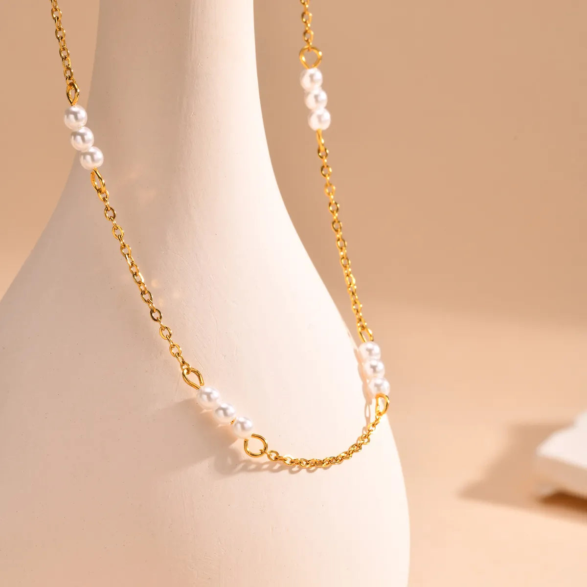 Wholesale Jewelry IG Style Simple Style Solid Color 201 Stainless Steel 18K Gold Plated Handmade Pearl Necklace