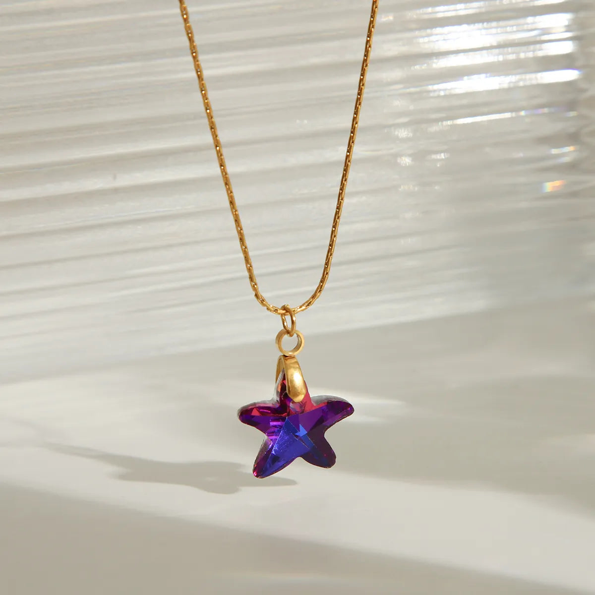 Wholesale Jewelry IG Style Simple Style Star Heart Shape Butterfly 304 Stainless Steel Glass 18K Gold Plated Pendant Necklace